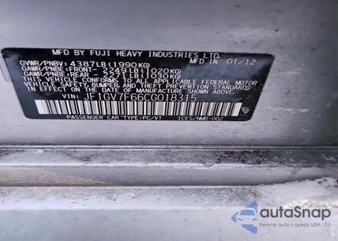 2012 Subaru Impreza Wrx из США, поврежденный, VIN JF1GV7F66CG018315